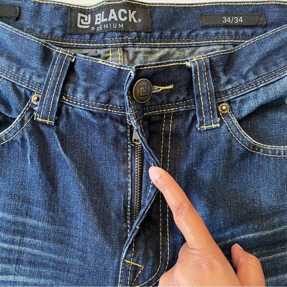 CJ Black Premium Patchwork Distressed Straight Slim Dark Wash Jeans Size 34 x 34 - Picture 6 of 14